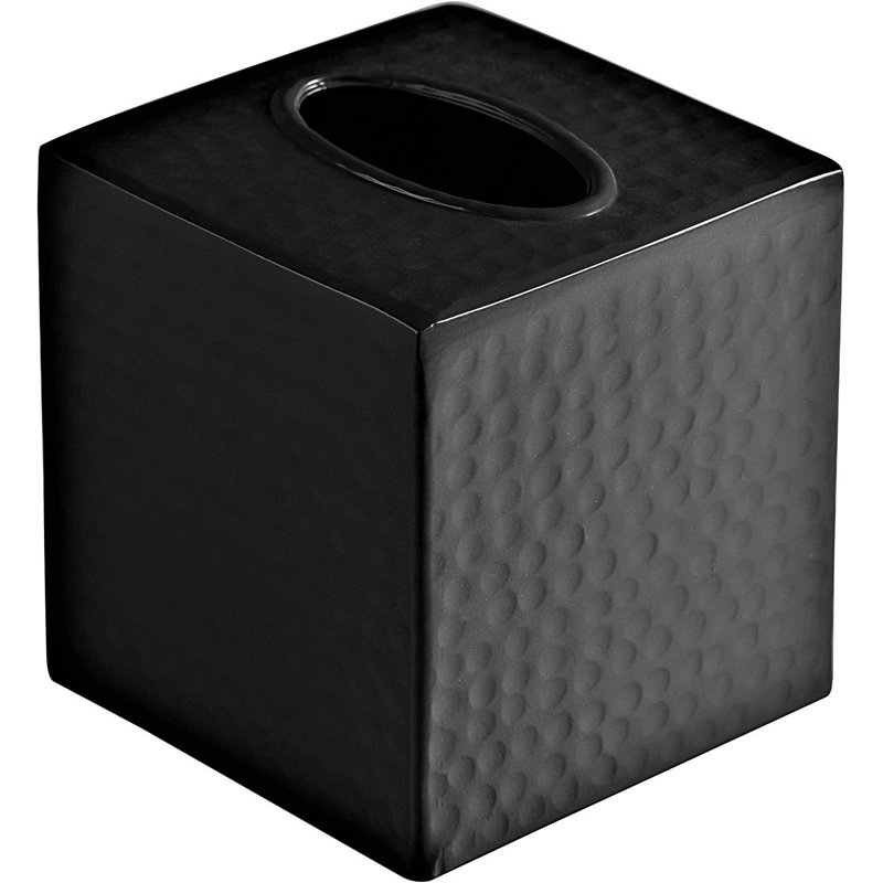 Couvercle de boîte à mouchoirs en métal martelé à la main, Noir mat
