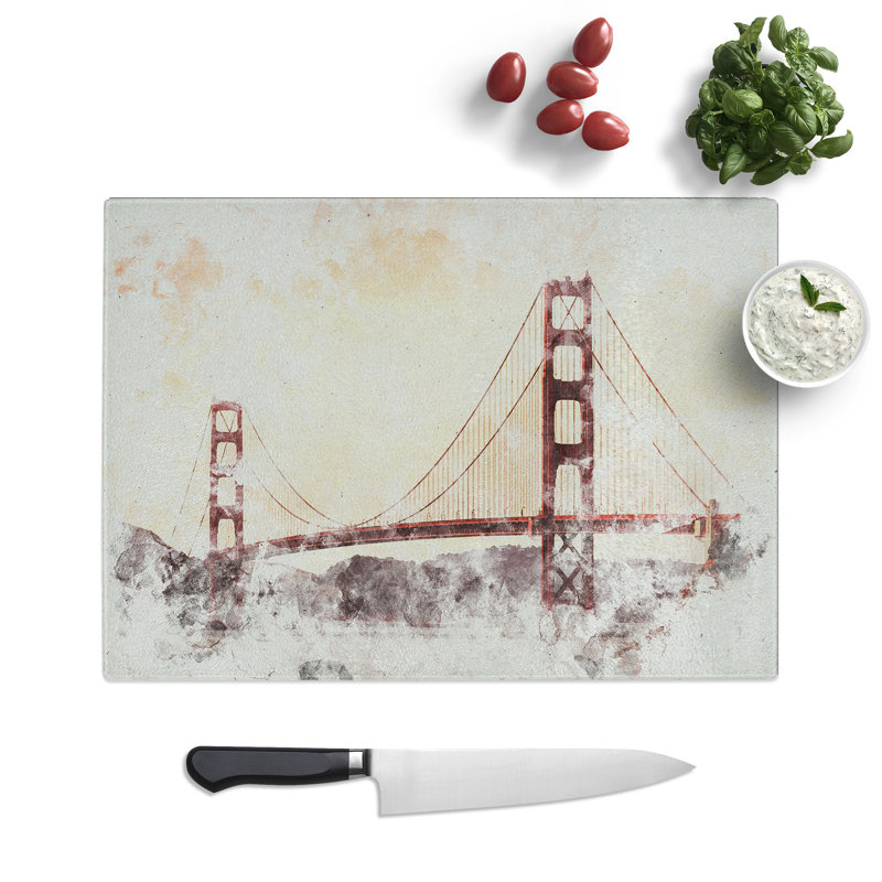 Golden Gate Bridge Vol.3 Watercolour Chopping Board, 0.4cm H x 20cm W x 28.5cm L