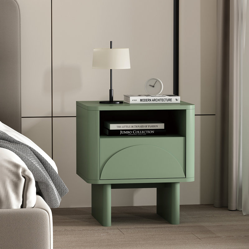 Ella 20" W Modern Nightstand with 1 Full Extension Drawer in Sage Green, Sage Green