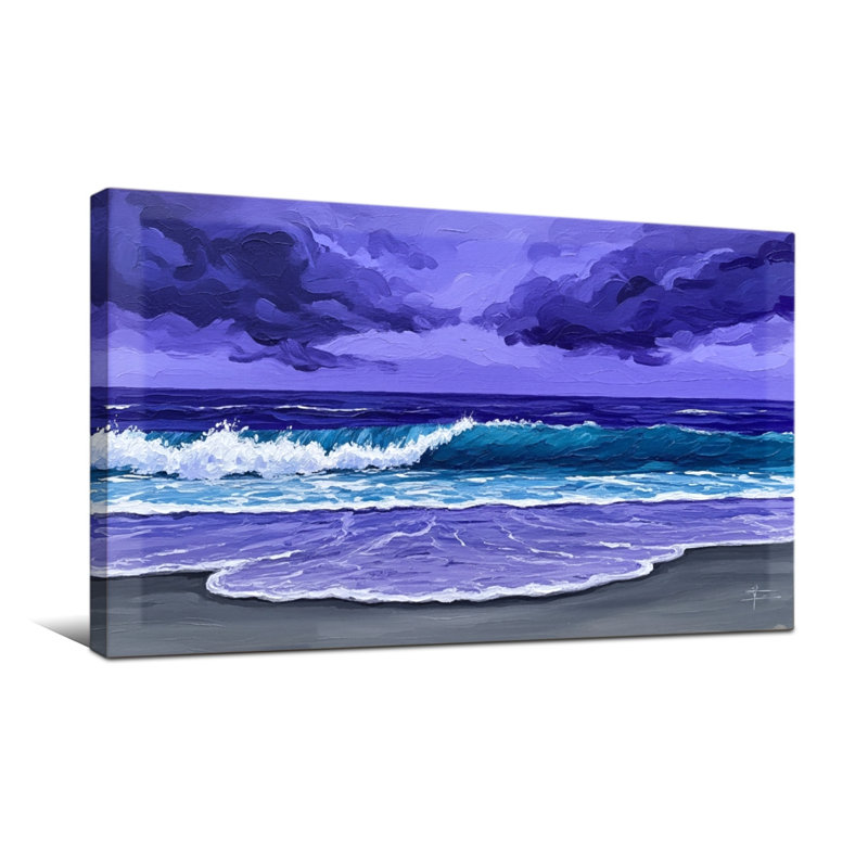Nautique et plage, vagues mauves sous un ciel orageux, H 16 po x l 32 po