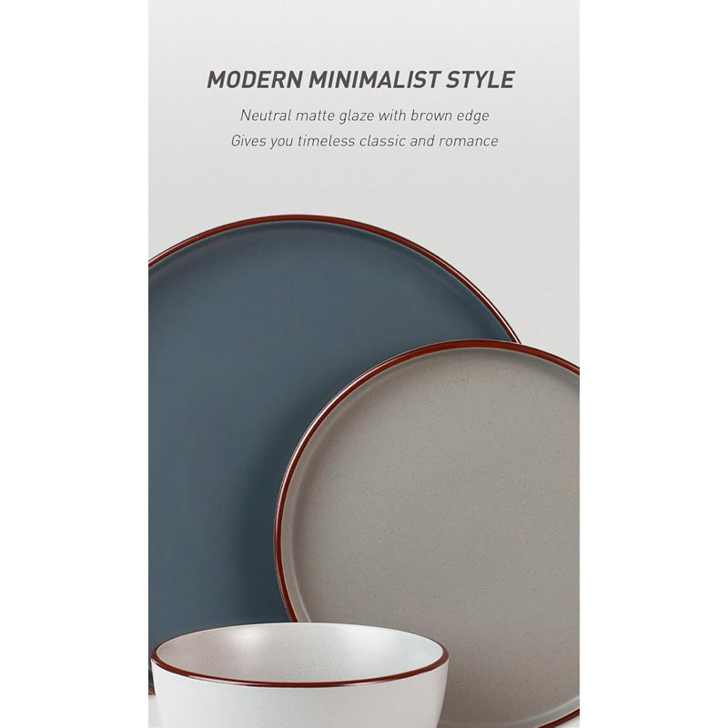 Multicolor Ceramic 12-Piece Dinnerware Set with Handcrafted Edges