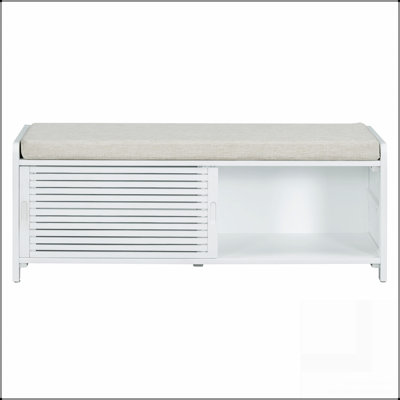 Shoe Bench With Storage And Cushion, Distressed Shutter Storage Bench With Retro Charm For Living Room, Entryway