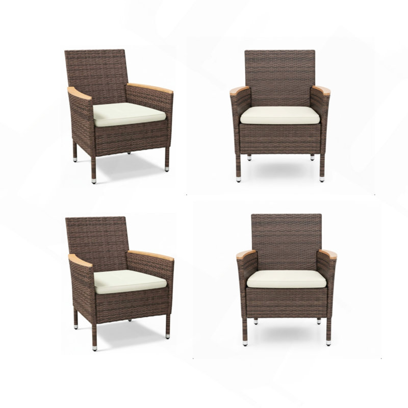 Chaise de patio 4 pièces en rotin brun toutes saisons