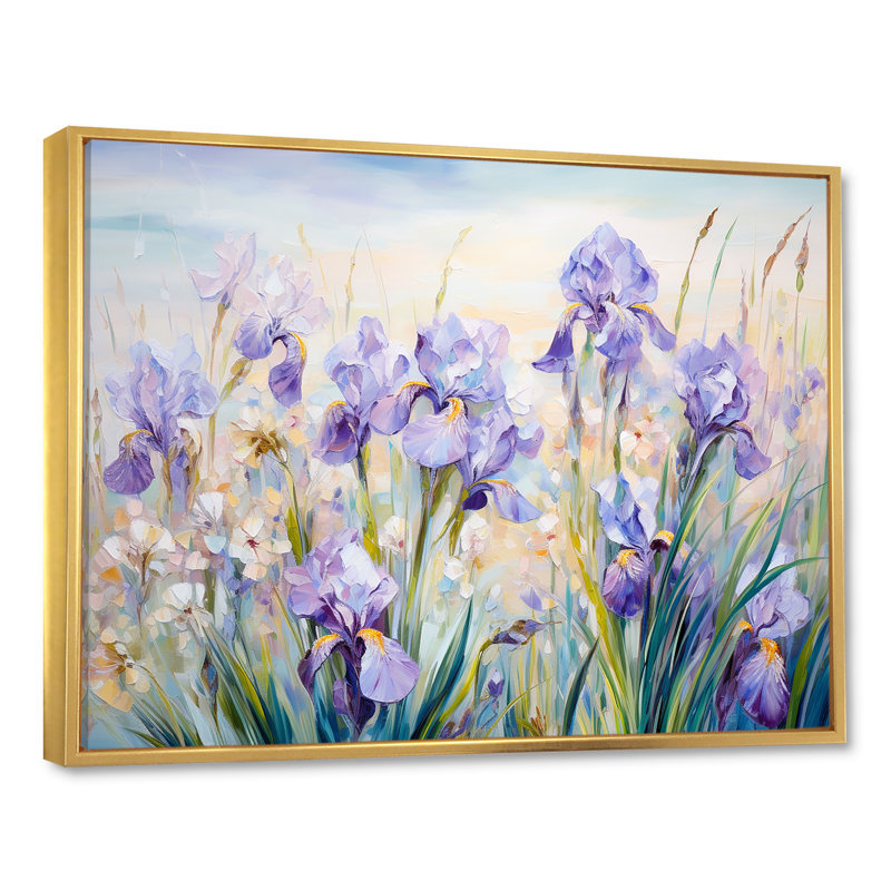 Mauve iris, charme champêtre - fleurs, art mural, H 16 po x l 32 po x P 1 po, Cadre flottant doré