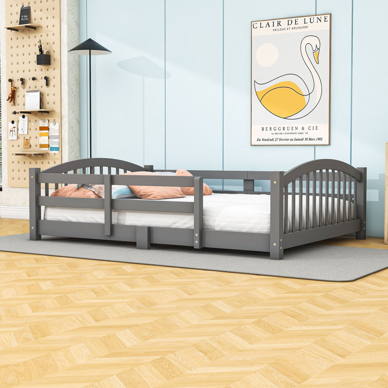 Lit en bois Montessori, Gris, Lit double