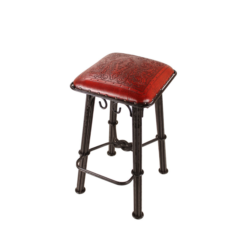 Akaash Upholstered Counter Stool with Metal Frame, Counter Stool (26" Seat Height), Antique Red