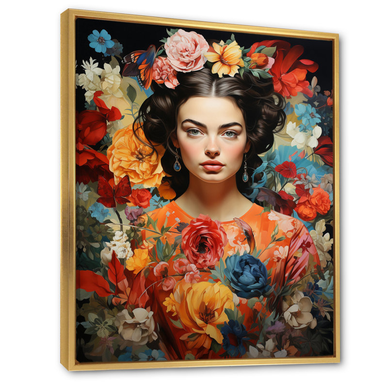 Art mural sur toile Ilena, 32" H x 24" W, Cadre flottant doré