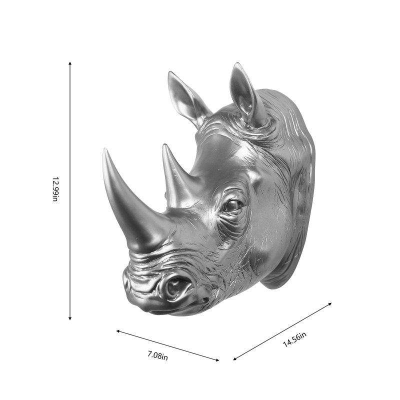 Tête de rhinocéros, art mural, Argent argent