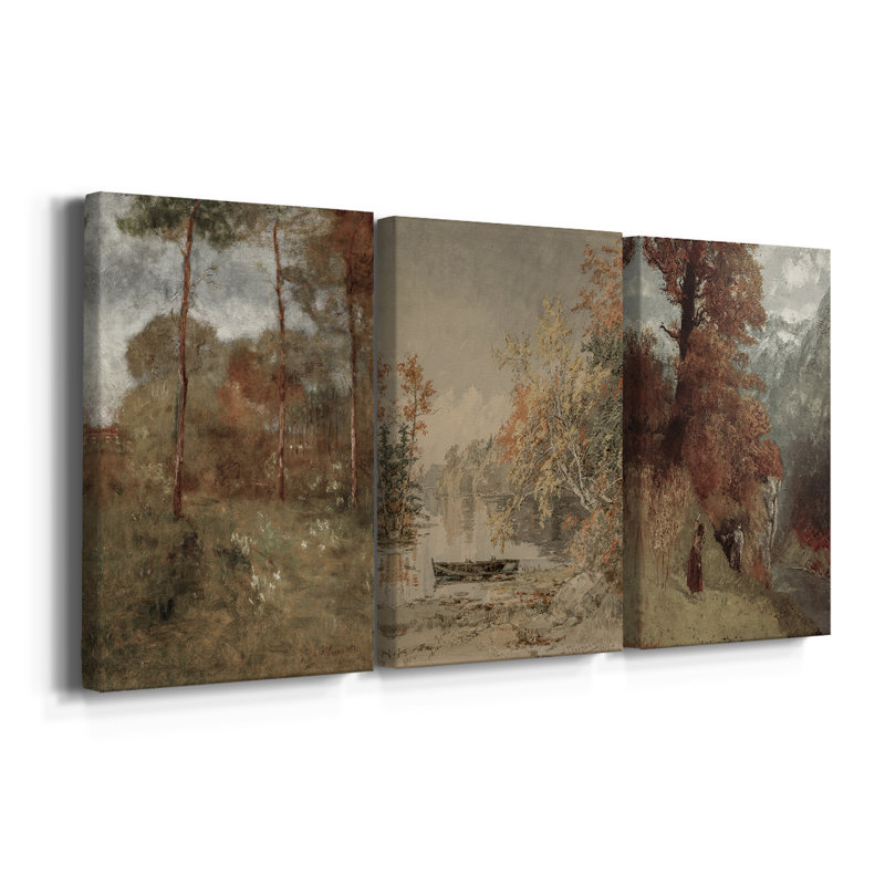 Paysage rétro CLXV - Toile tendue avec châssis sur mesure - 3 pièces, H 36 po x l 72 po