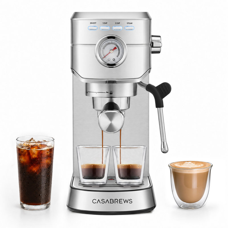 CASABREWS CM5418 Espresso Machine with Milk Frother and Pressure Gauge, 20 Bar Coffee Machine Maker for lattes and cappuccinos at home, Stainless Steel.