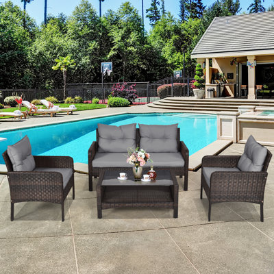 Alyaan 132cm Wide U-Shaped Metal Patio Sofa with Cushions