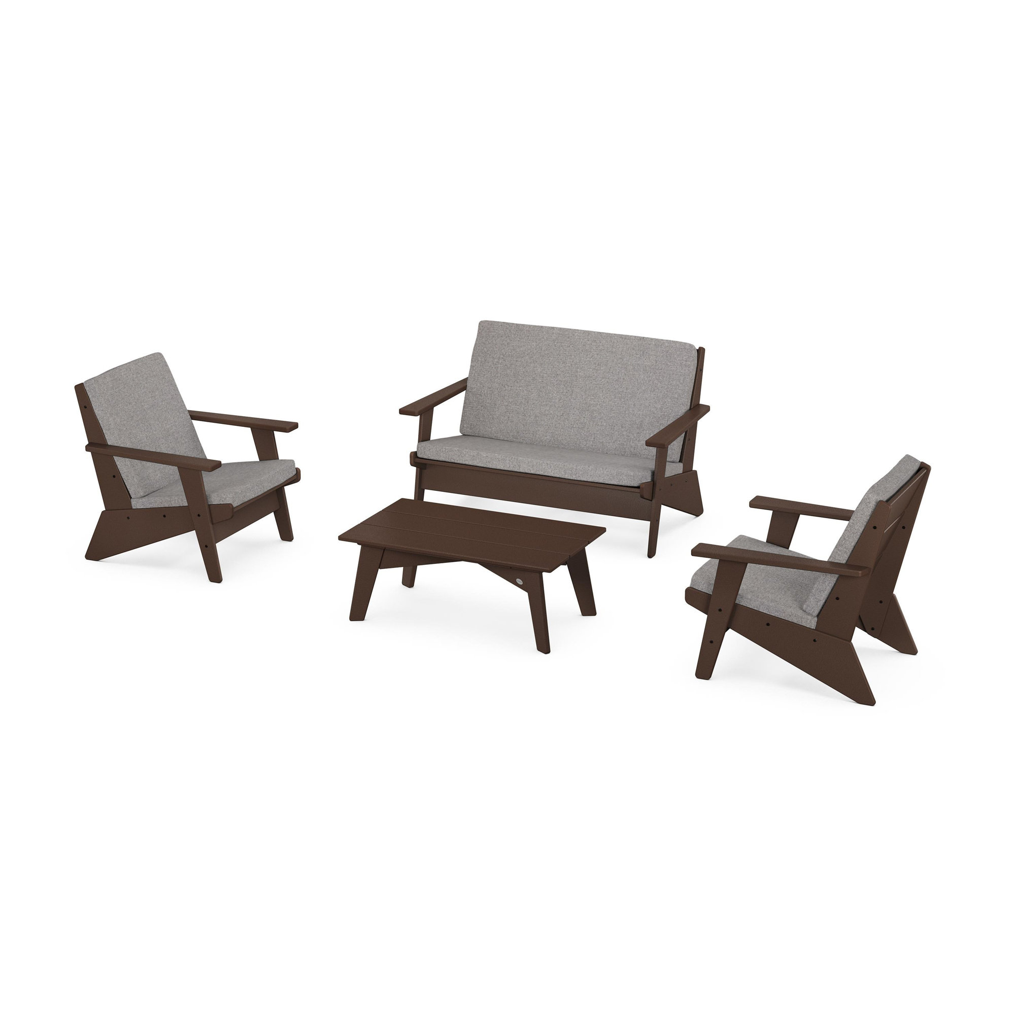Riviera Modern Lounge 4-Piece Set, Gray Mist, Mahogany