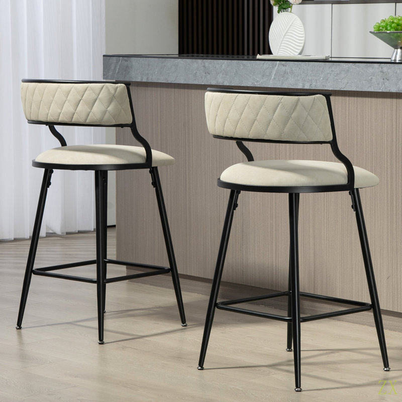 ENSEMBLE DE 2 tabourets de bar à hauteur de comptoir de 26 po avec couvercle en polyuréthane et tabouret de bar pour îlot de cuisine avec base thermolaquée et repose-pieds