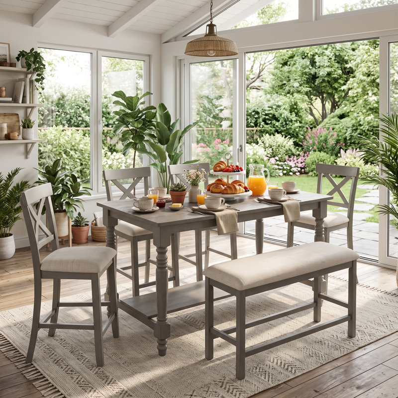 Solid Wood Top Dining Set, Grey