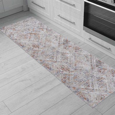 Tapis géométrique beige non délesté 2X8 par Loom & - Teinture pour la maison, la chambre à coucher, le salon, le vestibule, la salle à manger