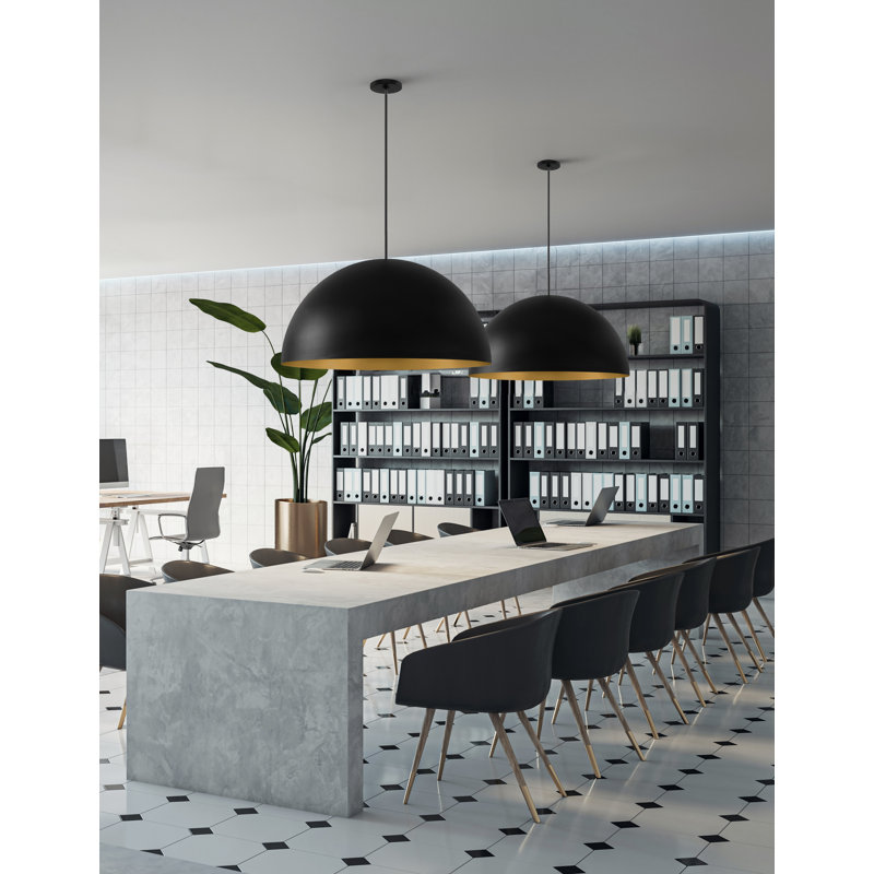 Luminaire suspendu dôme Elias - avec intérieur champagne doré - 5 lumières - L 23,5 po x l 23,5 po, Noir mat