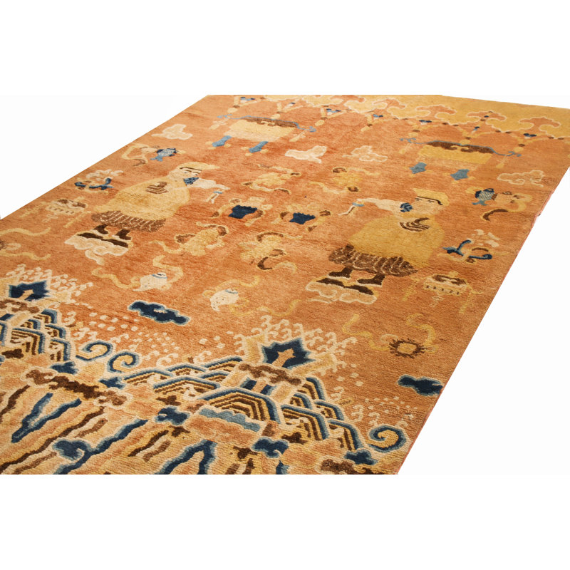 Hand Knotted Wool Area Rug in Orange