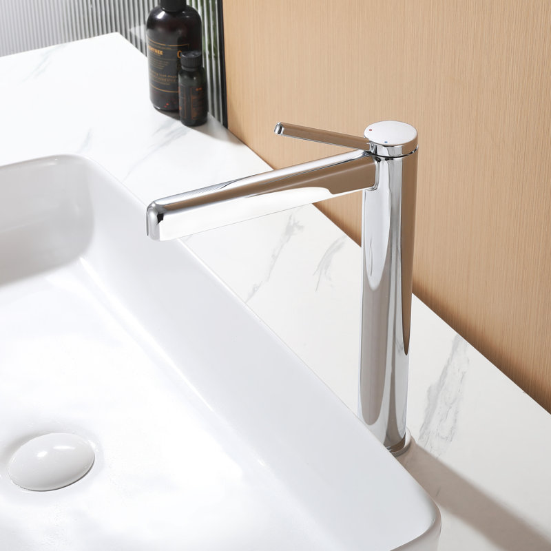 Robinet de lavabo de salle de bain à poignée simple Modern, hauteur 12,3 po avec aérateur amovible, Chrome chrome