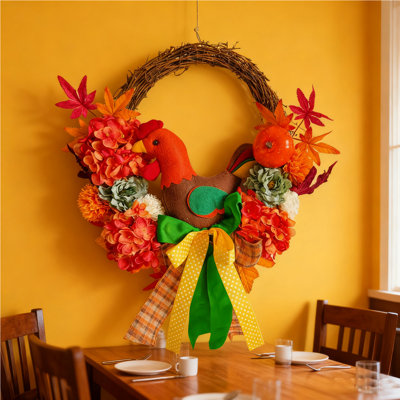 Chicken Hydrangea Flower Flower Dead Branch 17.7Inch wreath Hanging Garland Small Farmhouse Christmas Halloween Kitchen Cabinet Decoration Porch Wall Window Decoration