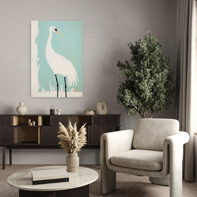 Art mural contemporain abstrait White Crane, H 36 po x l 24 po