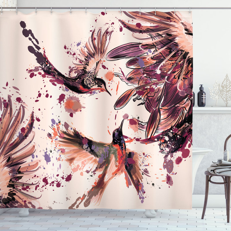 Ensemble de rideau de douche et crochets Hummingbird, Pêche pâle, H 84 po x l 69 po