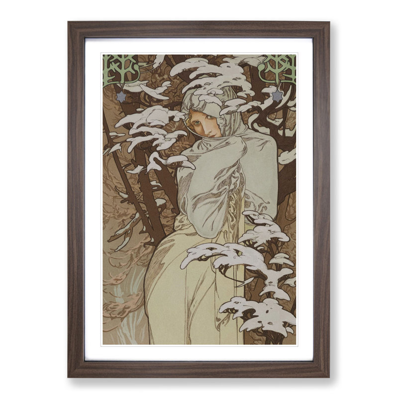 Winter by Alphonse Mucha - Picture Frame Painting, 48cm H x 36cm W x 2cm D, Walnut Framed