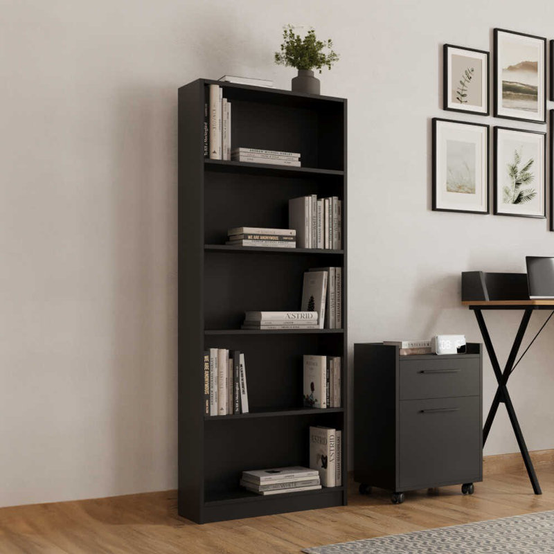Bibliothèque élégante, 22,8 po x 67,0 po x 9,1 po | Panneau de particules durable enduit à 100% de mélamine | Design moderne avec de nombreuses tablettes | Fixation murale pour une décoration intérieure élégante et peu encombrante