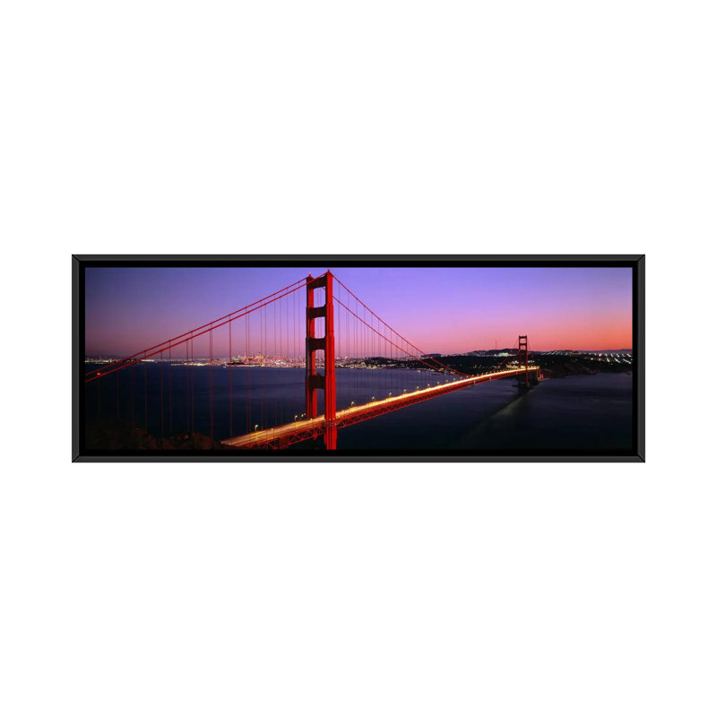 « night gate bridge san francisco california », reproduction de photo sur toile, H 20 po x l 60 po x P 1,5 po, Cadre noir