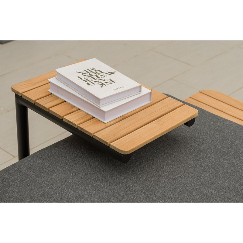 Moorea Aluminum and FSC Teak Outdoor Patio C-shape Side Table, Black