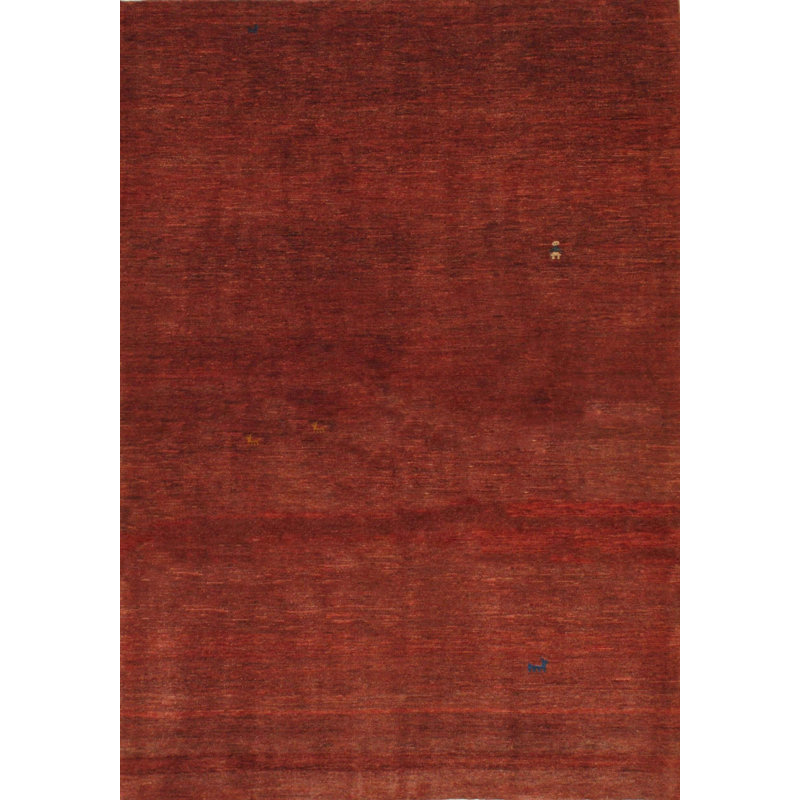 Tapis rouge en laine / coton de couleur unie fabriqué à la main 4 pi 3 po x 5 pi 11 po Alira
