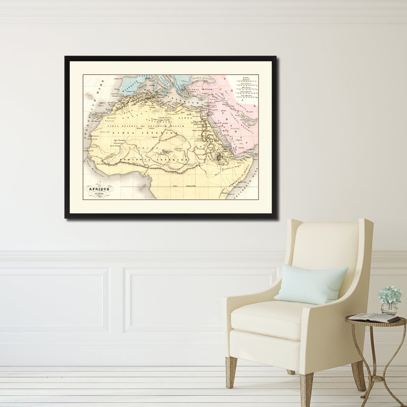 Carte de l'ancienne Afrique, impression sur toile avec cadre noir, 28 x 37