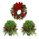 26" Holiday Wreath with Two UV Rated Boxwood Drop-Ins