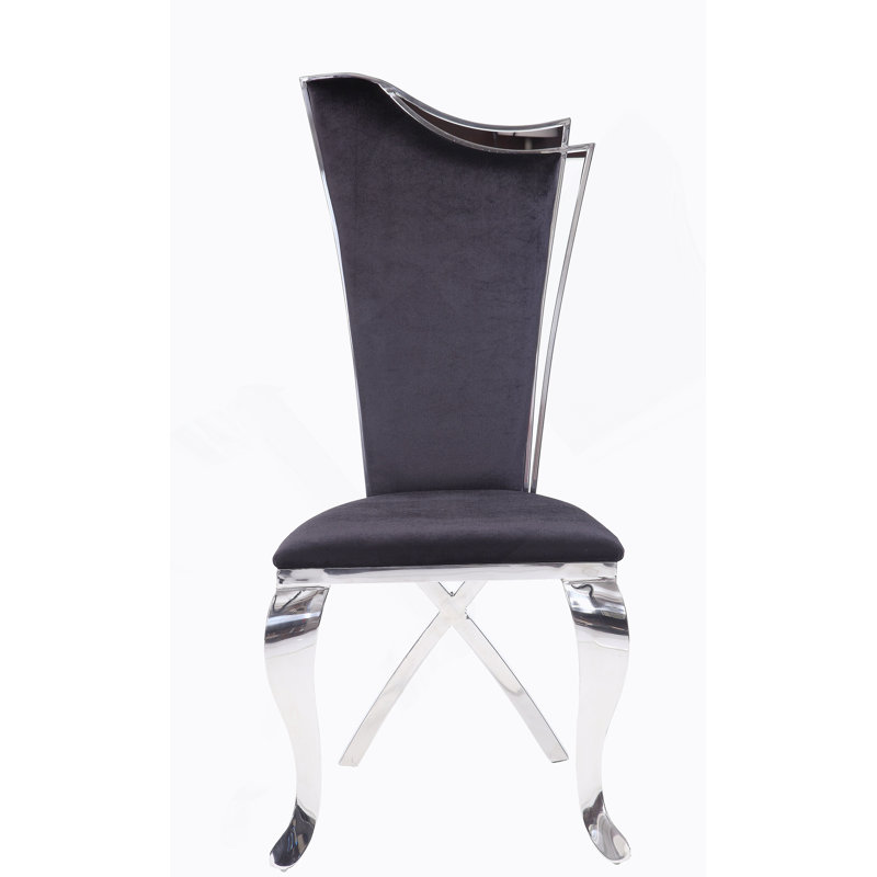 Tissu noir et chaise d'appoint en acier inoxydable (ensemble de 2)