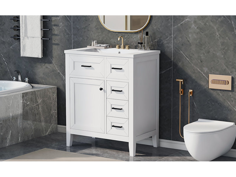 Meuble-lavabo 30 po avec lavabo, Noir, Blanc
