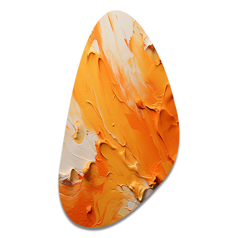 Tangerine Tango I - paysages de formes irrégulières, estampes métalliques jaunes asymétriques, H 39 po x l 21 po x P 1 po