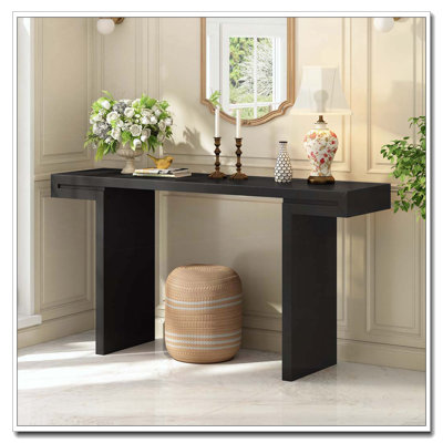 Console de 60 pouces avec lignes géométriques épurées, table d'entrée élégante avec finition peinte et pieds réglables