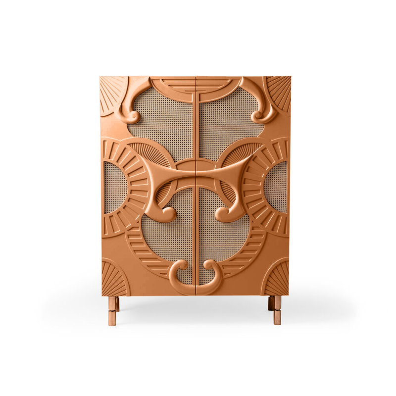 Traje De Luces 47'' Bar Cabinet, Camel/Polished Copper
