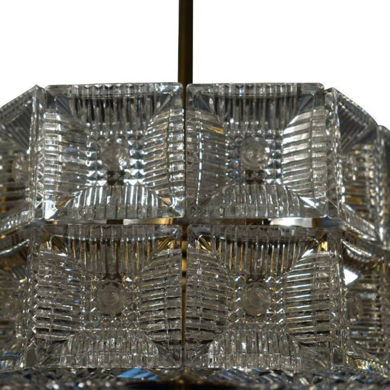Venini Drum Chandelier, Brushed Brass, Clear, 28” Width x 15” Height
