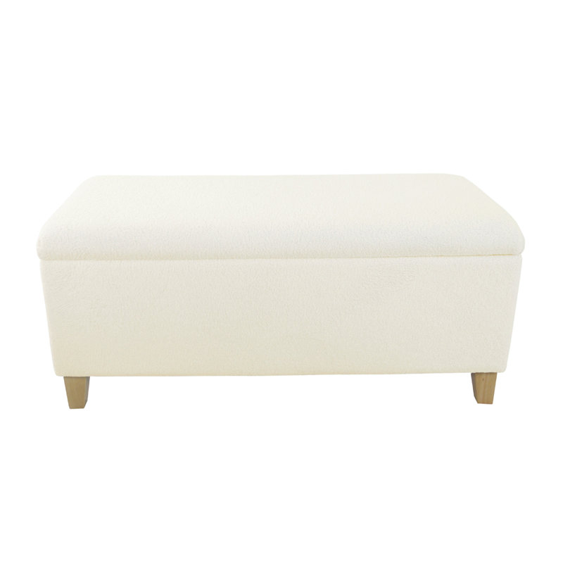 Repose-pieds de rangement Liv, Sherpa crème, bois brun naturel, 42 po