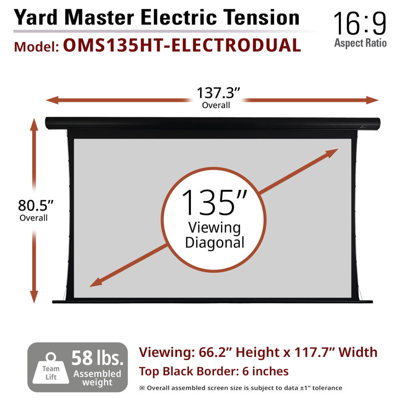 Yard Master Electric Tension Series Electric Wall/ Ceiling Projector Screen, 135"