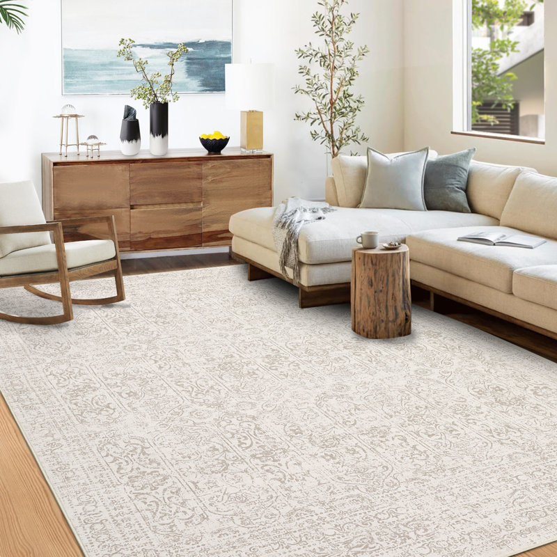 Abstract Machine Printed Area Rug, Beige, Rectangle 160 x 230 cm