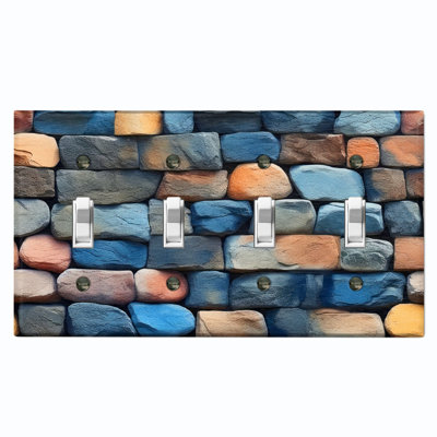 Natural Rustic Boulder Rock Print Nature Themed 4 - Gang Toggle Light Switch Standard Wall Plate