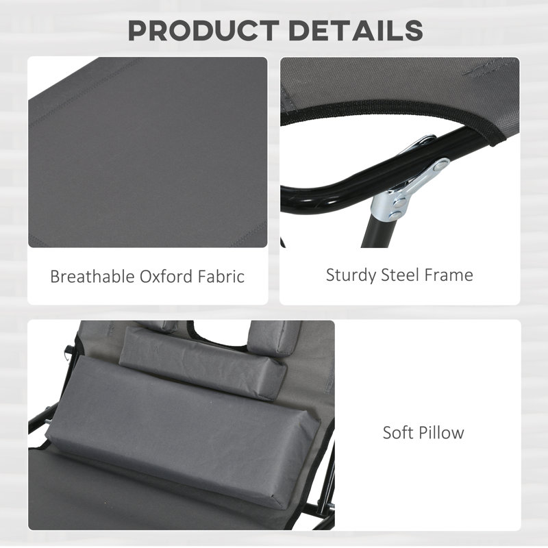 Anaisabella 187cm Long Reclining Double Sun Lounger, Dark Grey