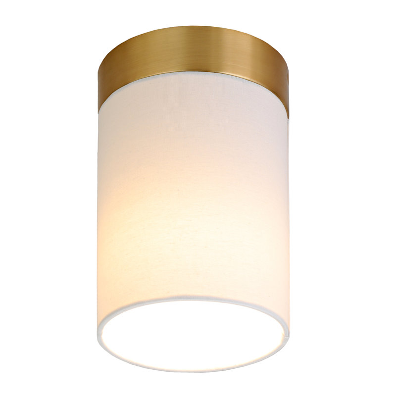 Piper 6" Flush Mount With Fabric Shade In Blackened Bronze/White, Brushed Brass