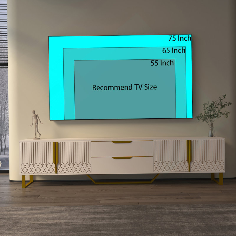 Console télé avec armoires de rangement, meuble télé Carve Design avec pieds en métal