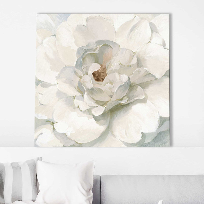 Pivoine neutre - peinture, Toile tendue, H 24 po x l 24 po x P 1,5 po