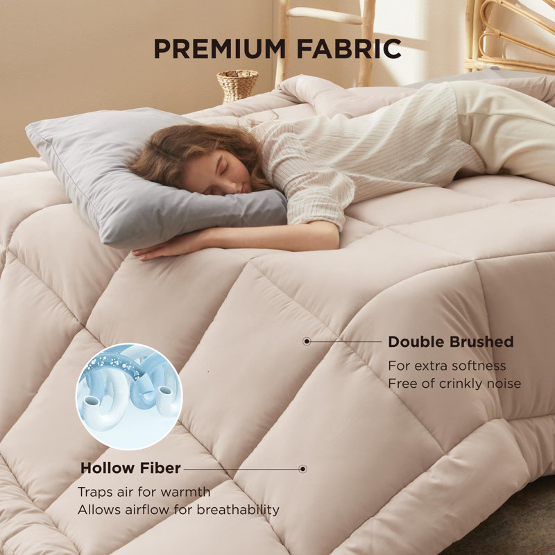 Bedsure Comforter Duvet Insert - Quilted Comforters, Beige, Queen Plus
