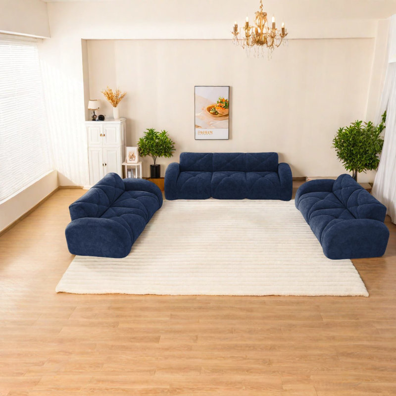 Ensemble de 3 canapés confortables en velours surdimensionnés pour le salon