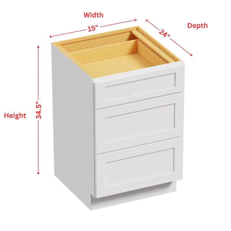 White Shaker  34.5'' H Plywood Base 3-Drawer Cabinet Ready-to-Assemble, White, 15"