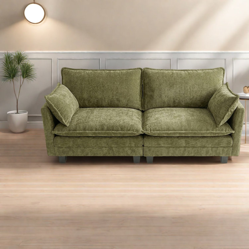 Canapés en chenille verte avec chargement USB, compacts et modernes, 2 places, idéaux pour les petits espaces, Green